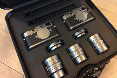 The Leica M Edition 100 set, with Stainless Steel M Monochrom, M-A, Summilux 28/1.4, 35/1.4 and 50/1.4